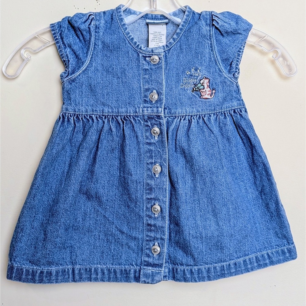 Carters Classic Hey Diddle Cat Fiddle Denim Dress Vintage Y2K Size 3-6 Months